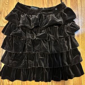CHANEL Brown Velvet Tiered Ruffle Skirt